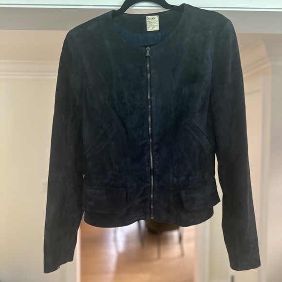 L'Agence Navy Blue Suede Zip Jacket - Size M - Picture 9 of 13